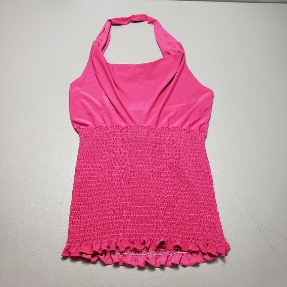 dots pink stretchy halter top women's size medium - Picture 1 of 9